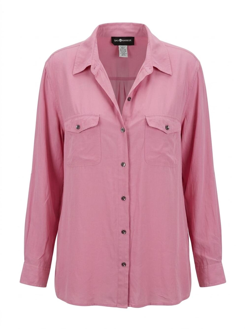 Sag Harbor 100% Silk Pink Collared Lightweight Button Blouse Women Size 18
